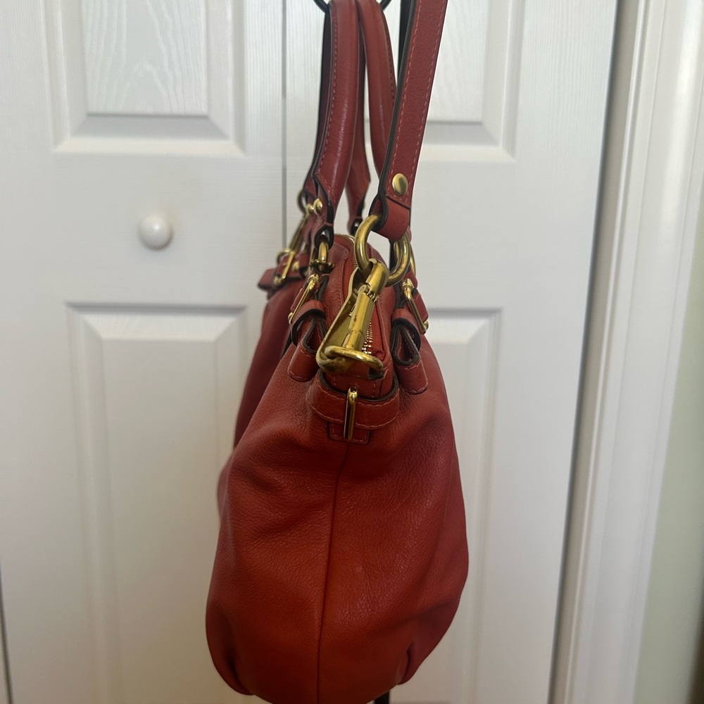 Burnt Orange Leather, Madison Lindsay Satchel, Shoulder Bag with Gold hardware - Picture 3 of 7